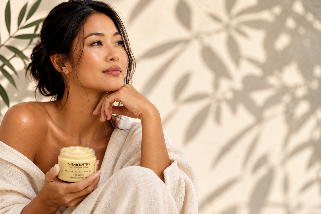 ASIAN WOMAN HOLDING MY EVERYTHING CREAM
